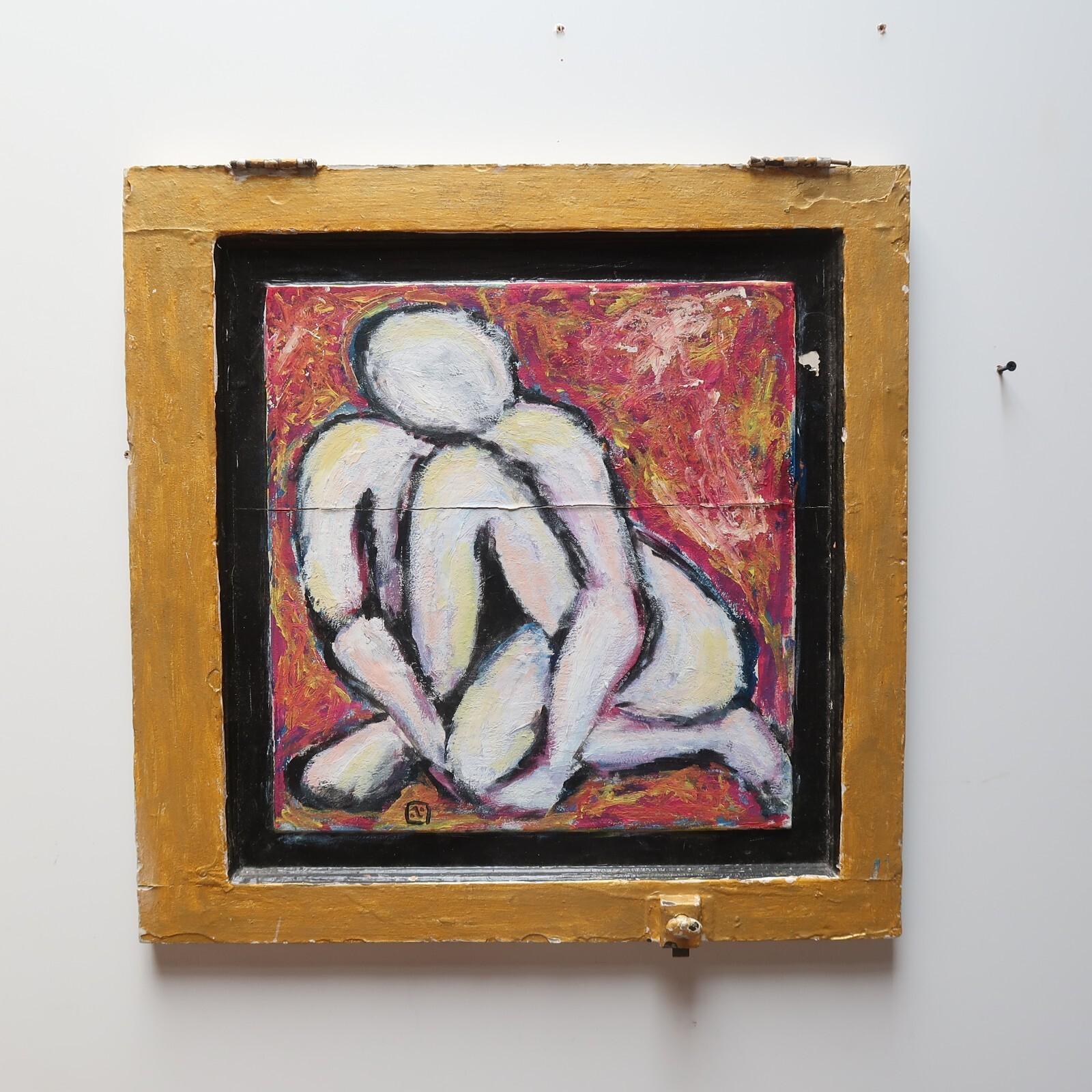 Hand Painted On Wood Cabinet Door Signed by Daniel Velazquez » Nude II » 2000