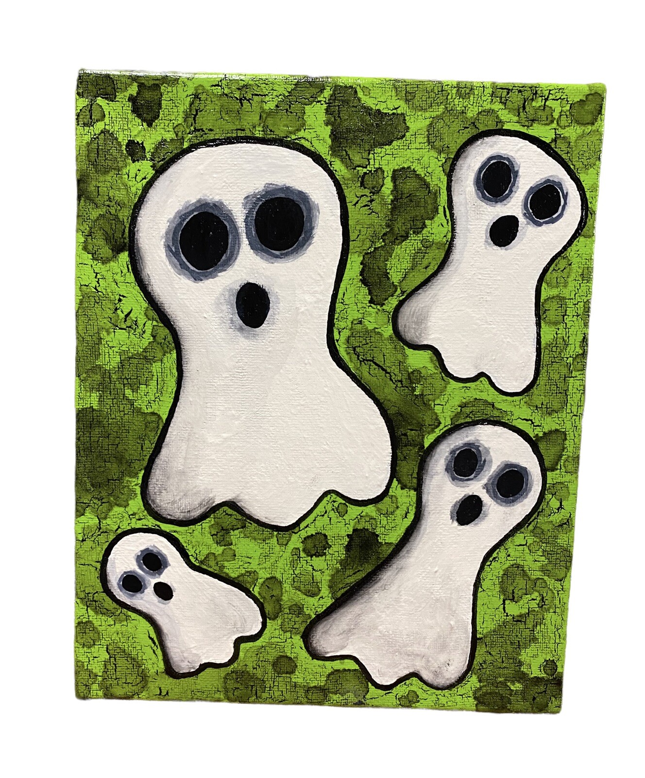 Halloween Green Haunted Ghosts Original painting Canvas Dark Art Gothic Horror