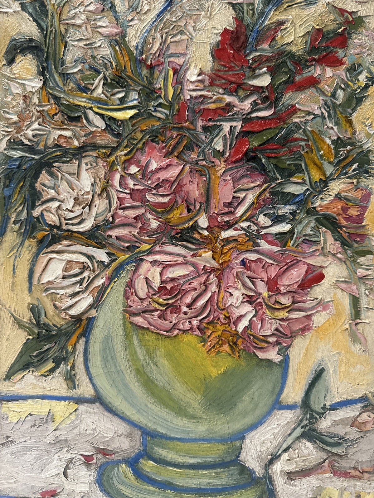 SMALL IMPRESSIONIST FLORAL PAINTING SIGNED PERALTA STILL LIFE FLOWERS CHUNKY OIL