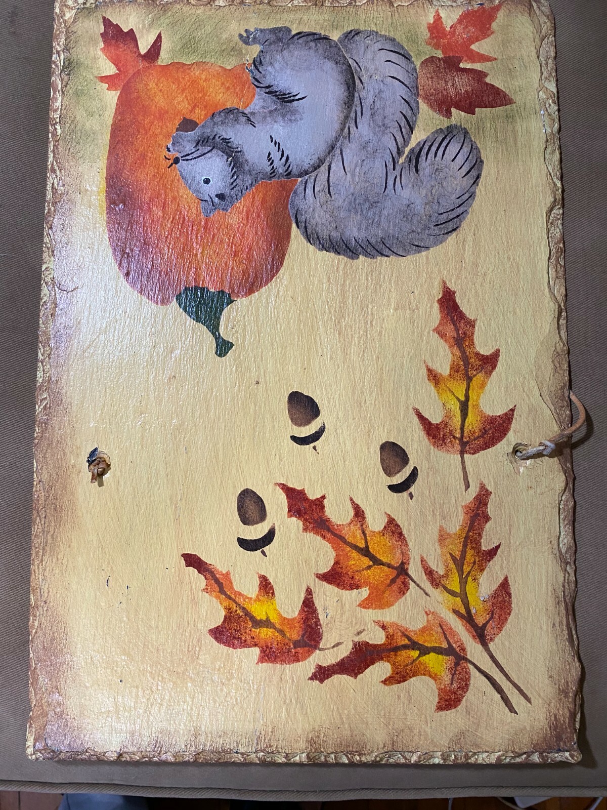 Vintage «An Autumn Scene With Squirrel And Acorns» Painting On Slate