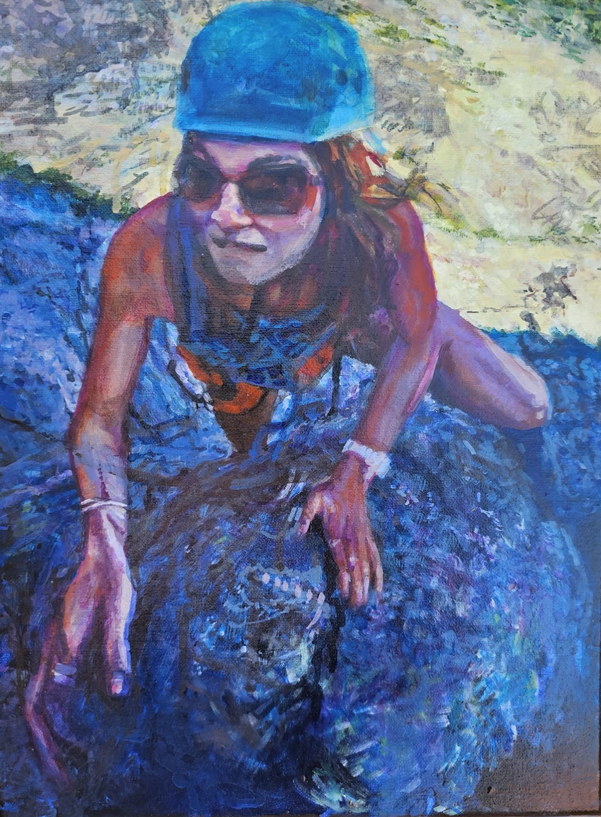 The Climber Fine Art Painting by Jeanee Hammett Acrylic Framed Mountain Climbing
