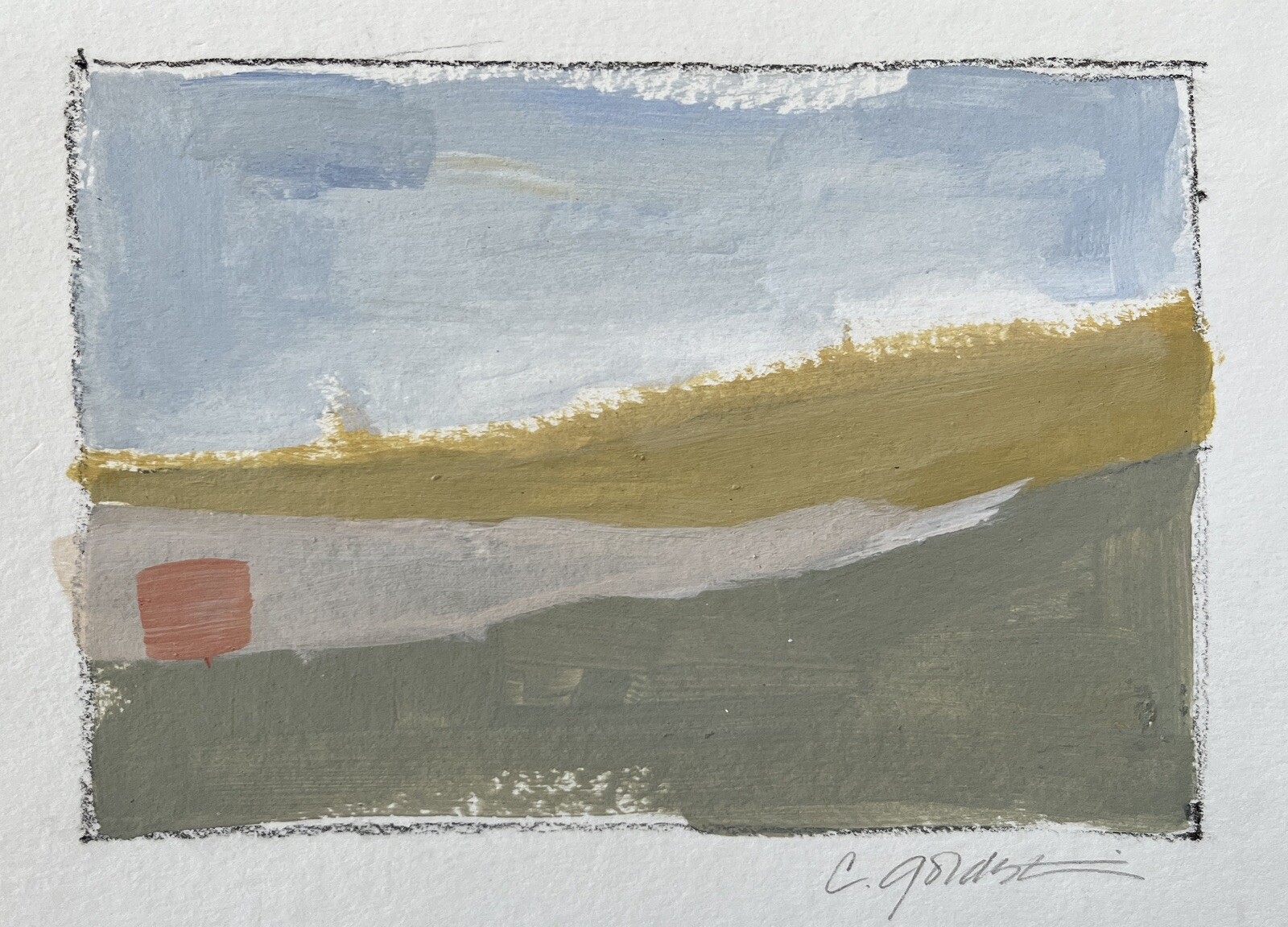 Original Acrylic Painting Minimalist Golden Hills Landscape Collect Signed Art