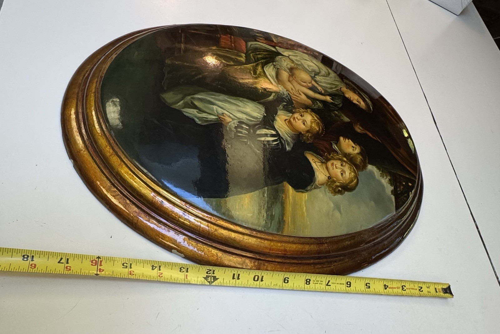 Oil Painting original Mother Infant Baby Children 19Th C Style Domed Wood Plaque