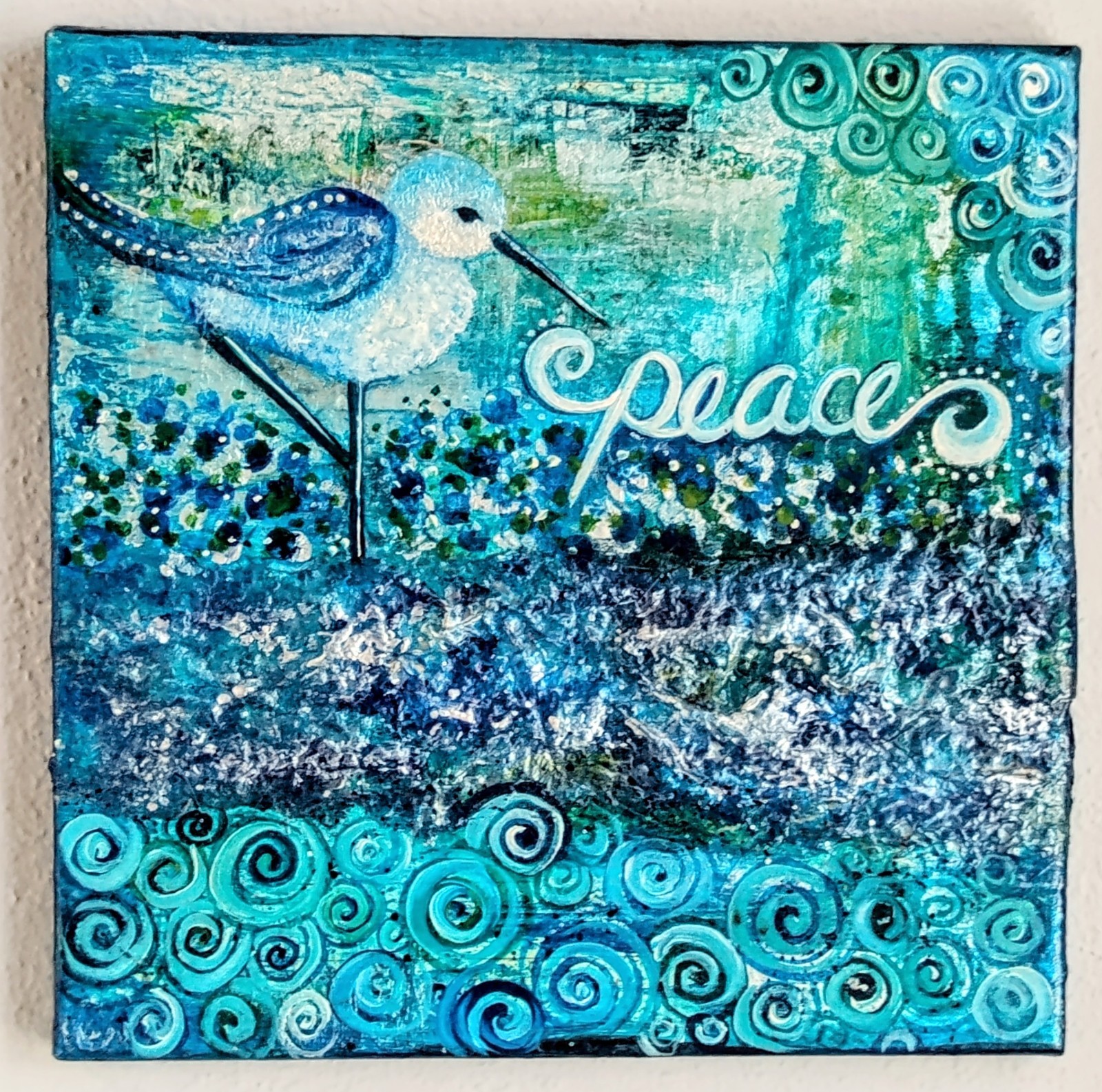 Abstract Seascape Painting Iridescent Acrylic Blues Tropical Beach House Decor