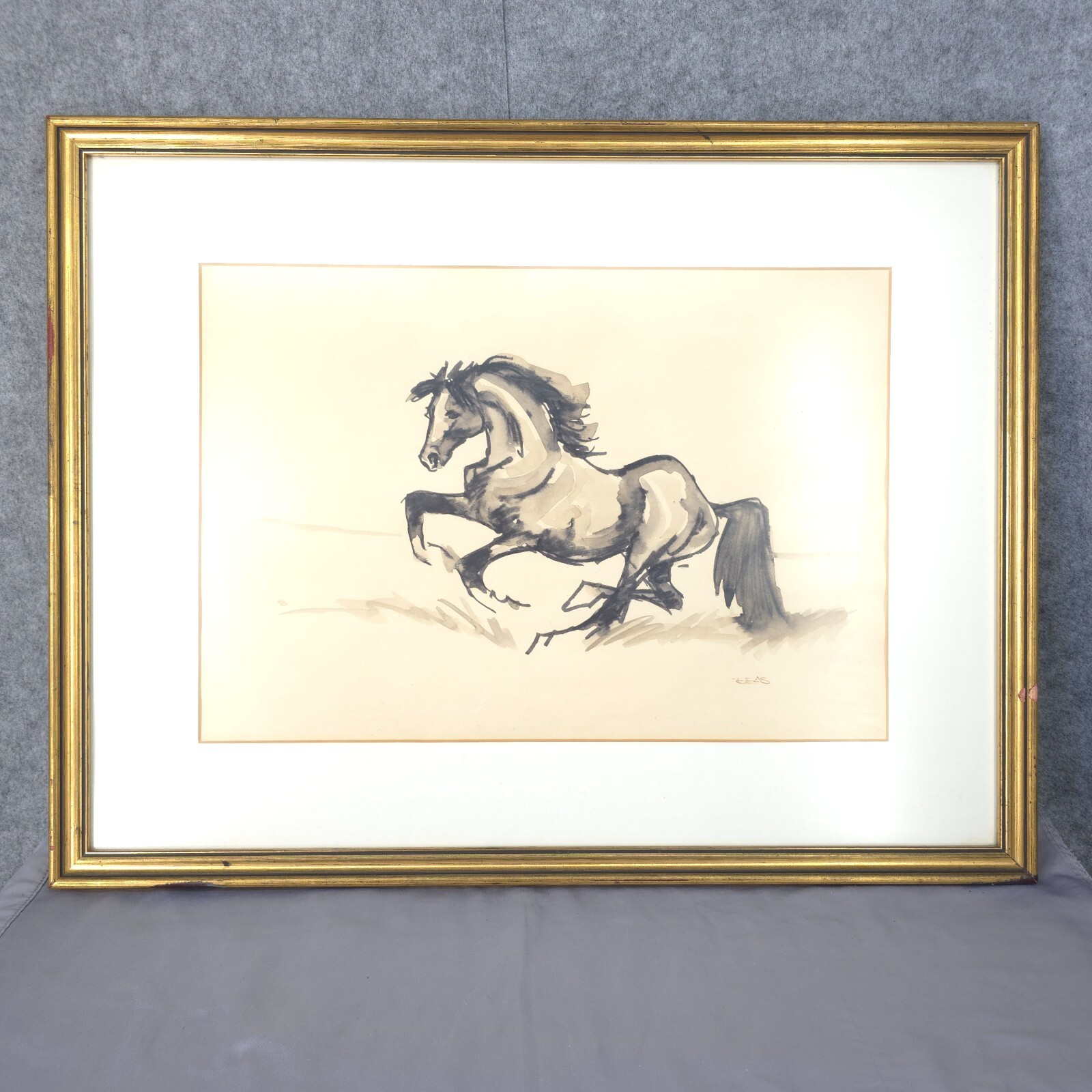 Hector Beas EL Potro (The Colt) Ink on Paper, Framed, Signed Painting Argentina