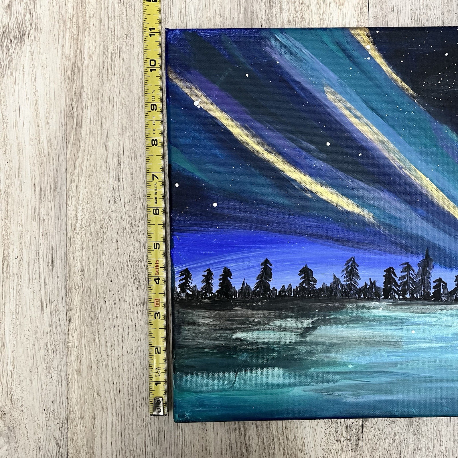 Original Northern Lights Acrylic Painting Framed Aurora Borealis Landscape