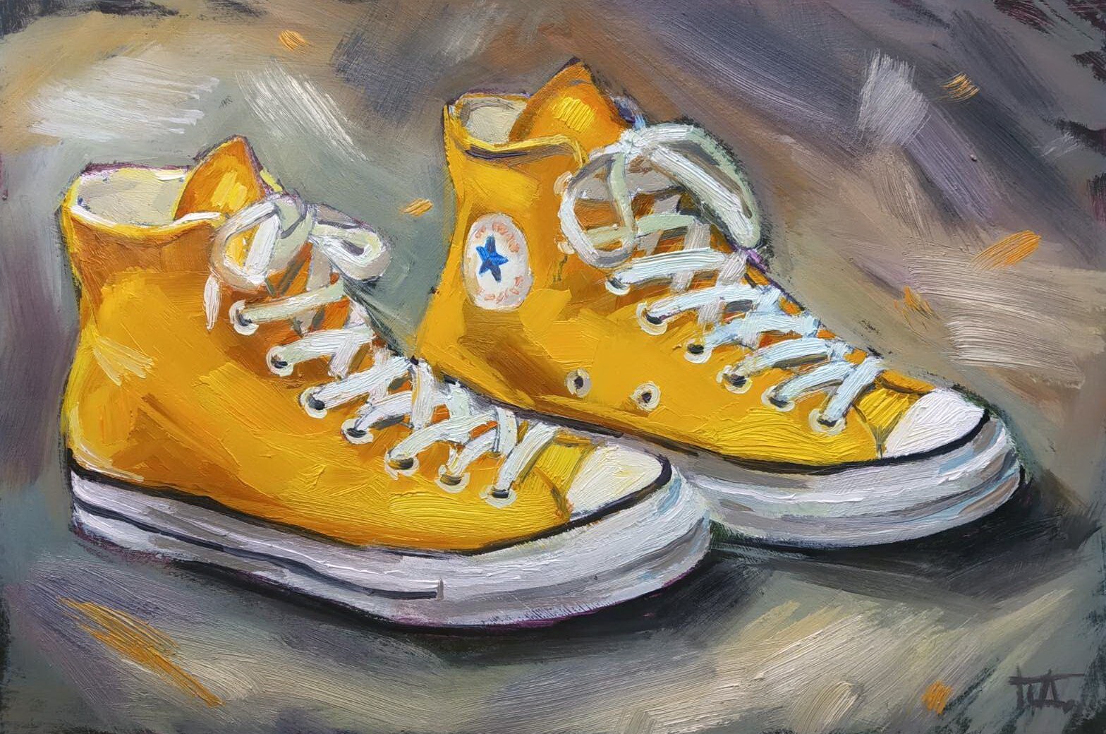 original oil painting still life yellow converse sneakers 6×9 inch
