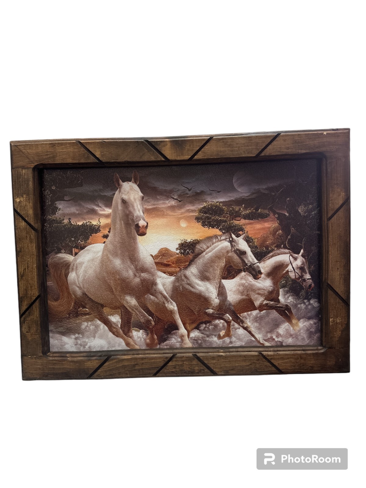 FRAMED PRINT ,18″ x 13″ , 1st QUALITY, WOOD FRAME , WHITE HORSES