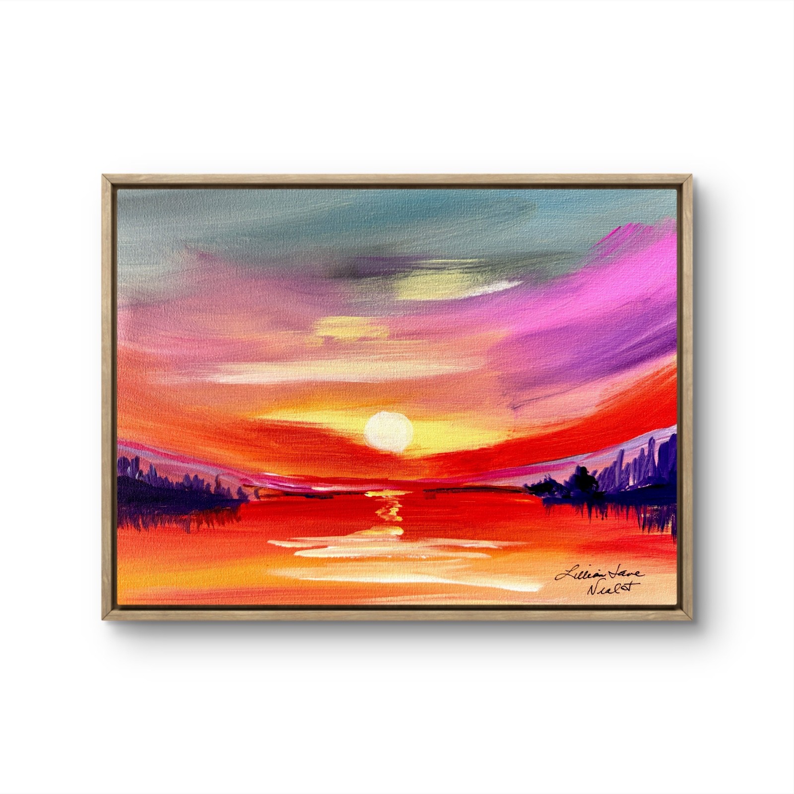 Neal 14″x11″ Hand Painted Sunset Landscape Acrylic Art – Canvas Wall Decor