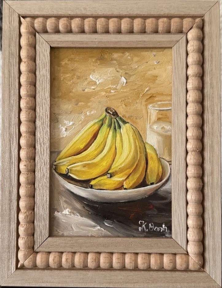 ORIGINAL OIL PAINTING STILL LIFE BANANAS SIGNED FRAMED 4×6