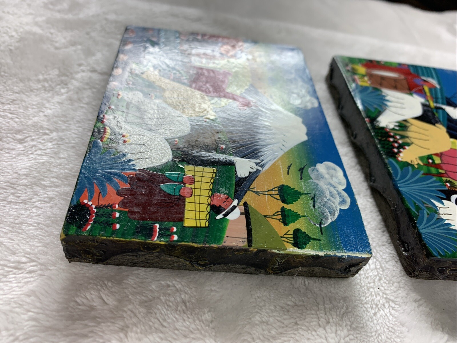 Vintage Cotopaxi Ecuador Mini Paintings Hide Llama Alpaca Signed Pedro Vega Pair