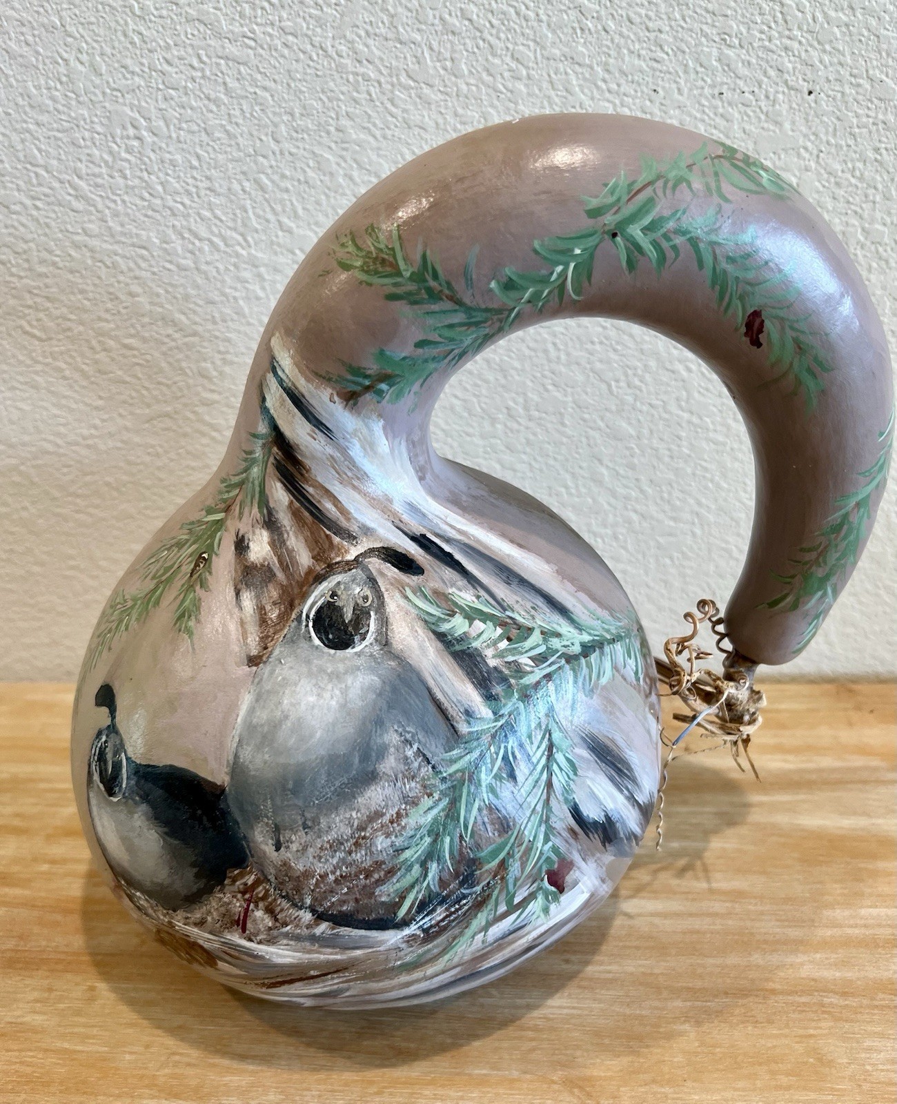Painted Gourd Quail Art Artist Signed By Dee, Medium Size