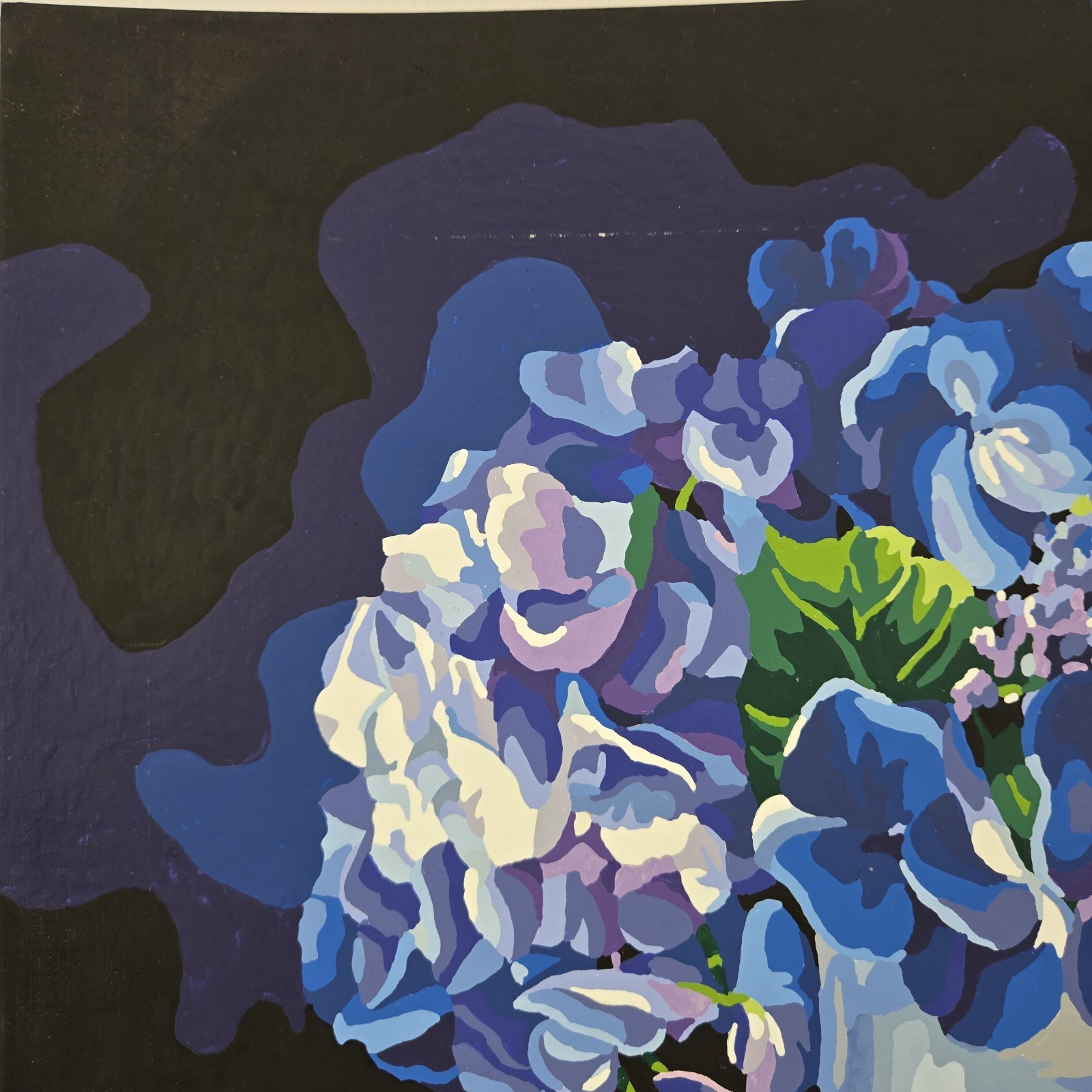 Hydrangea Melody Finished Acrylic Painting Paint By Number Floral Still Life