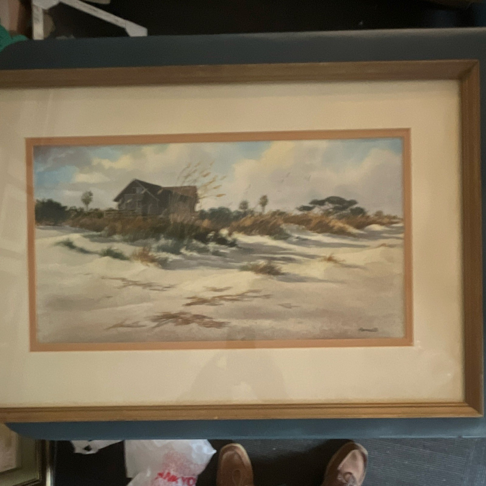 Pennelle Framed Signed Realism Winter Landscape House Painting on Paper
