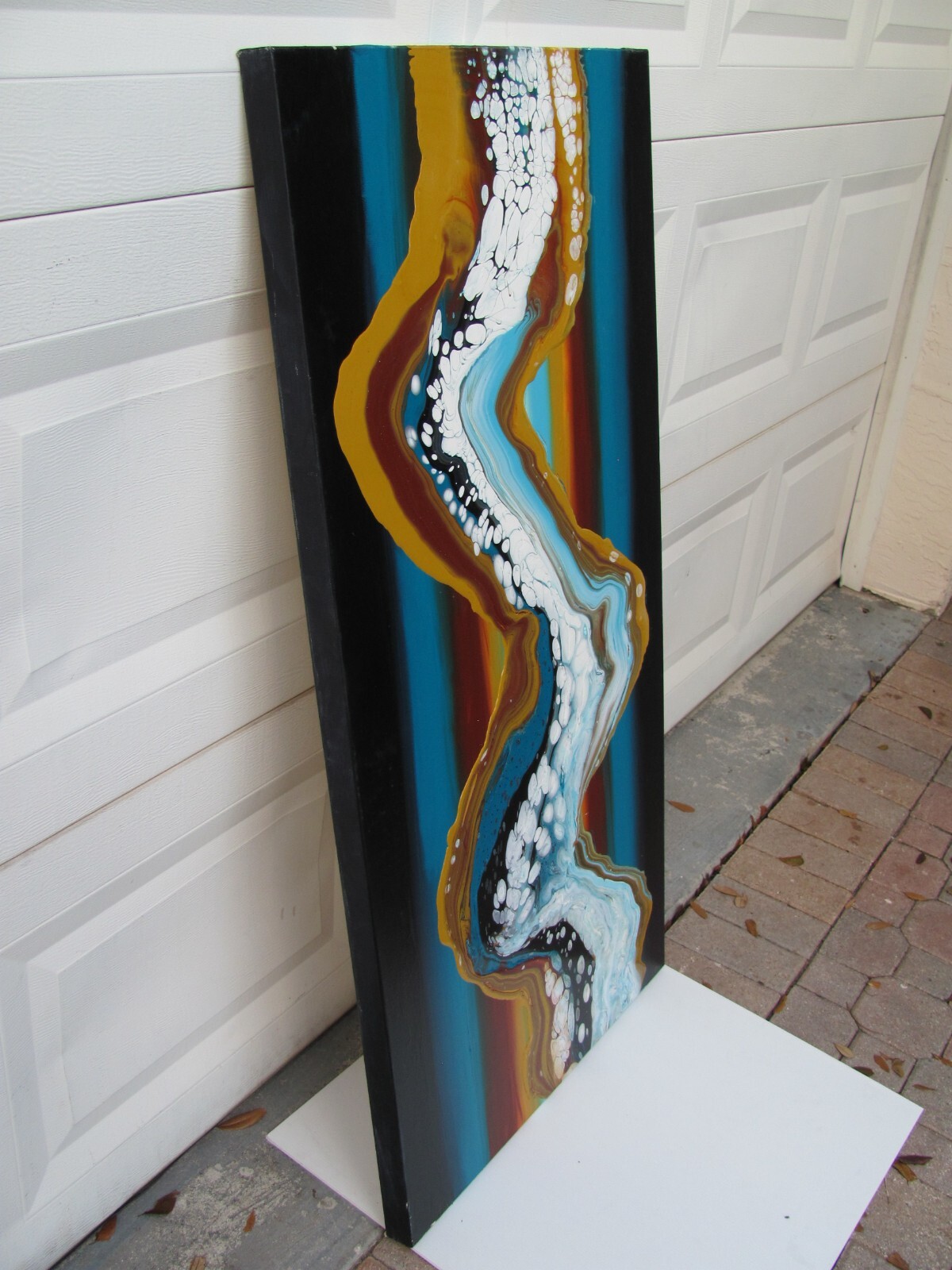 ORIGINAL FLUID ABSTRACT LARGE DUSK SIGNED BY DEZ ACRYLIC PAINTING MULTI COLOR