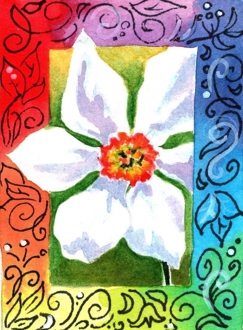 Original mini painting on paper, Daffodil, ACEO, signed, 3.5×2.5