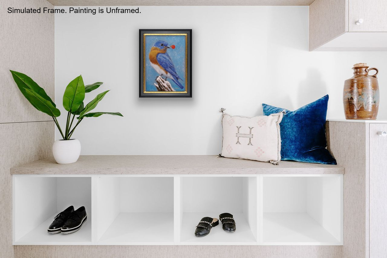 Bluebird Original Bird Painting 5×7 Winter Animal Wildlife Modern Wall Art