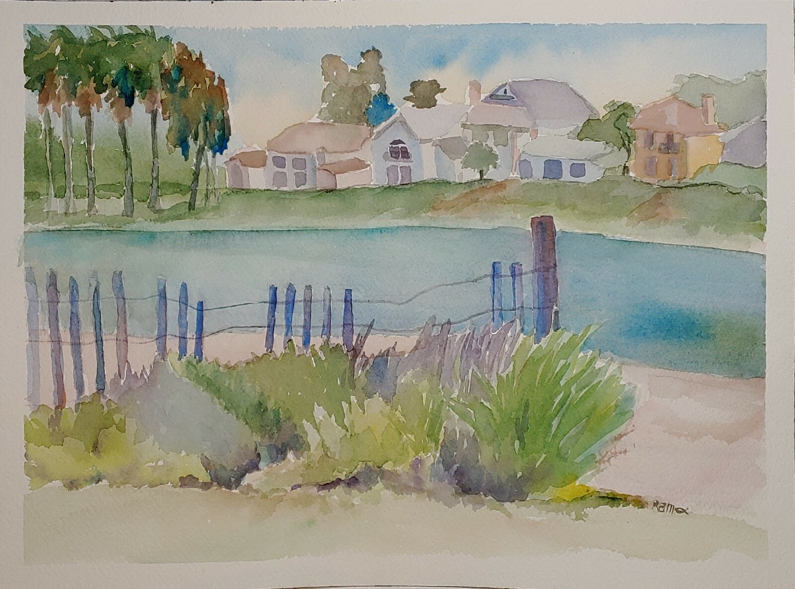 Peaceful Waters Original Watercolor Painting~ RAMfish Artist Long Beach CA 11×8″