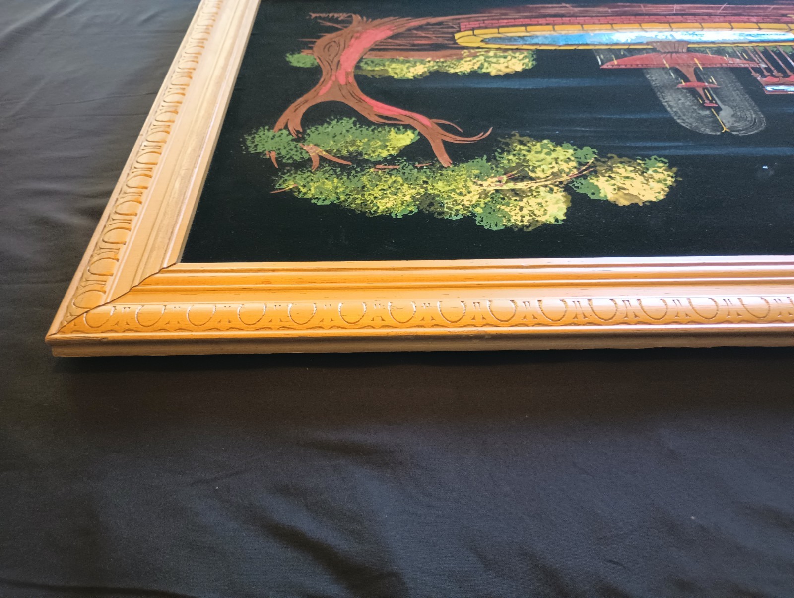 MCM Ashbrook Studios Roman Garden LIGHTED Velvet Oil Painting 23 X 45 Framed VTG