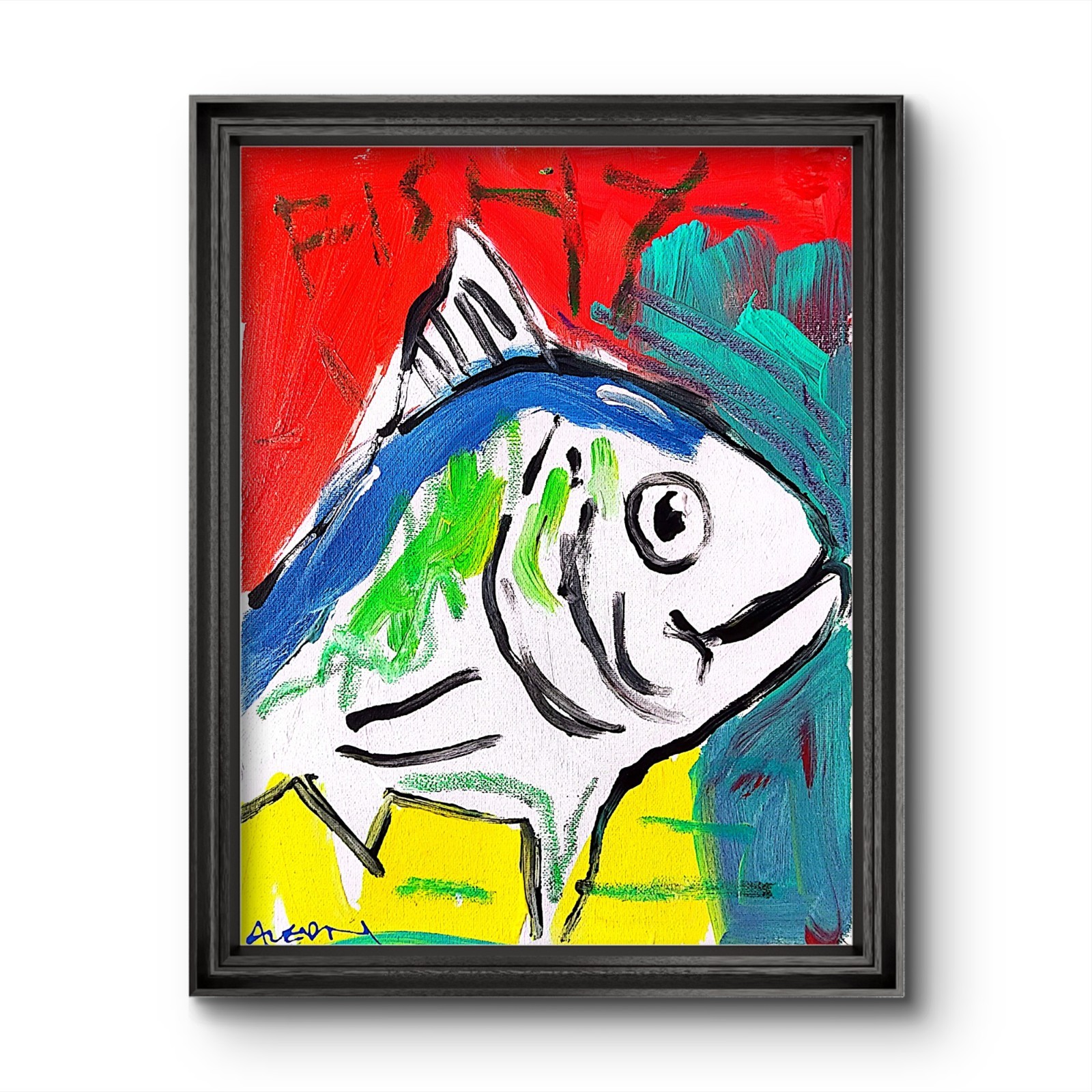 Aleph Original Textured Animal 11×14 Fish Acrylic Canvas Wall Art Home Decor