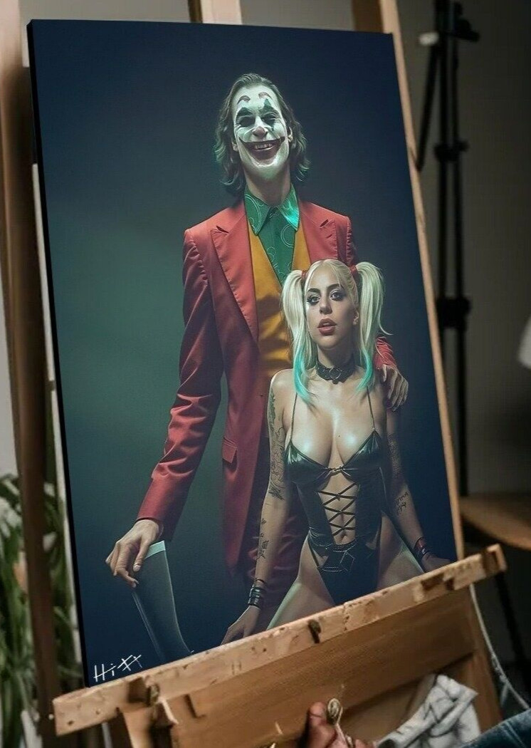 The Joker and Harley Quinn w/COA – Framed Canvas 40X30cm Phoneix Lady Gaga