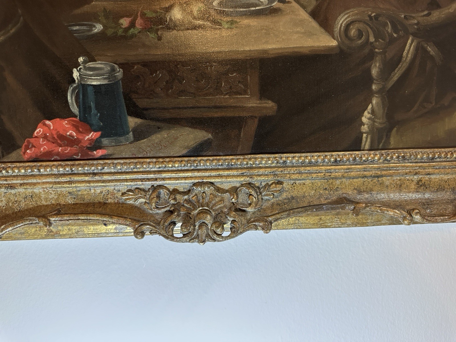 Monks at Table with Stein – Signed “E. Grutzner” – Oil on Wood Panel Painting