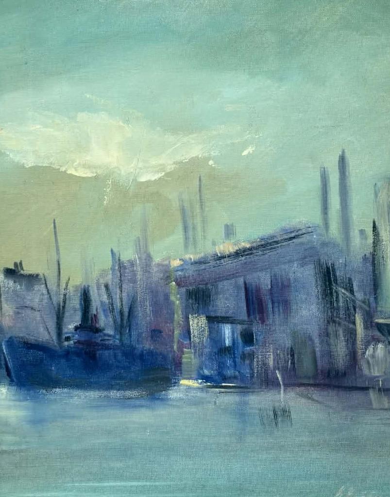 Danish School Oil Painting, Copenhagen Waterfront, Signed & Dated 1968- COA