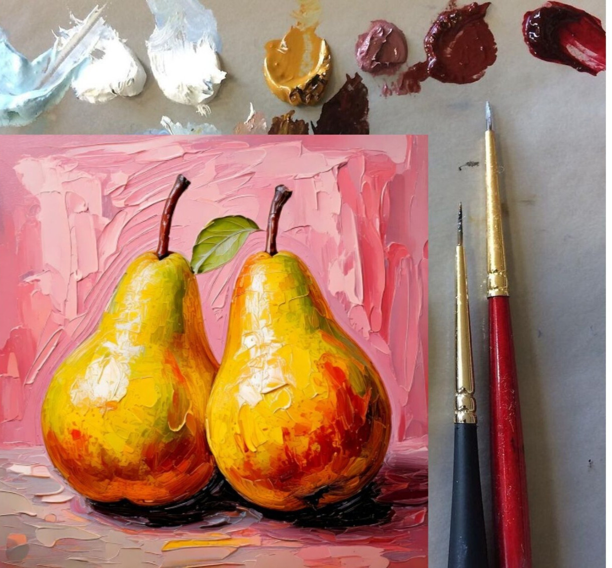 ORIGINAL Oil PAINTING on Canvas Pear Textured Artwork 12×12 in Custom Order