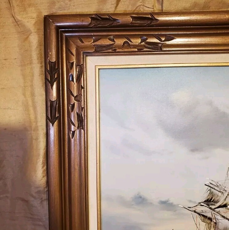 Vintage Signed Baille Seascape Oil Painting Tall Ship Nautical Framed