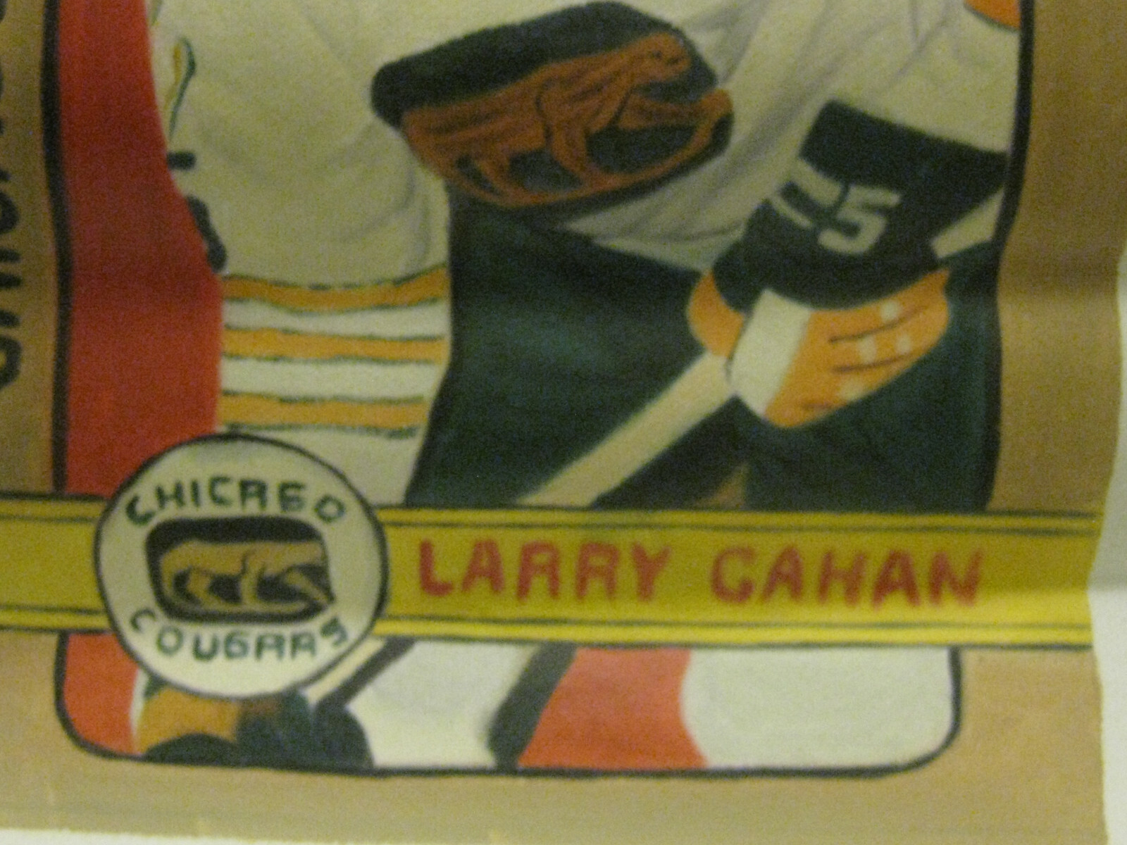 Hockey card painting Larry Cahan Chicago Cougars WHA 1972 OPC oil canvas 11×13