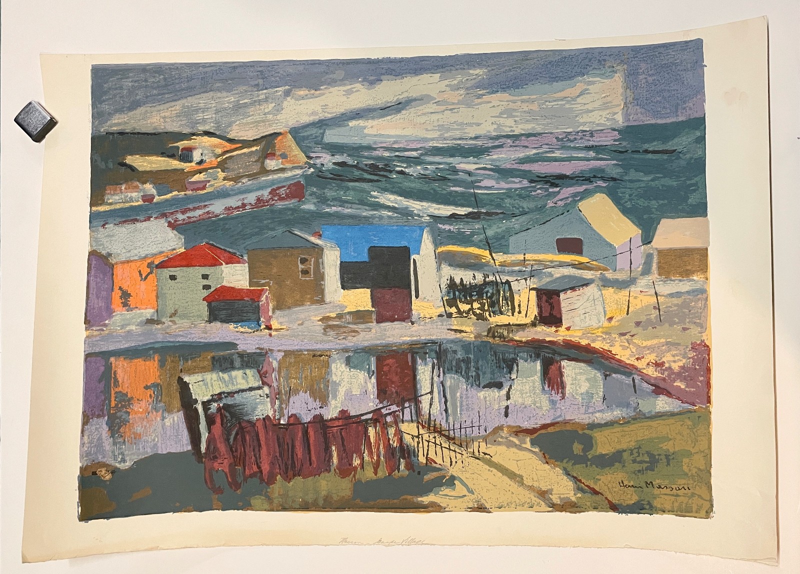 Henri Masson «Gaspe Village» lithograph signed in pencil Rare