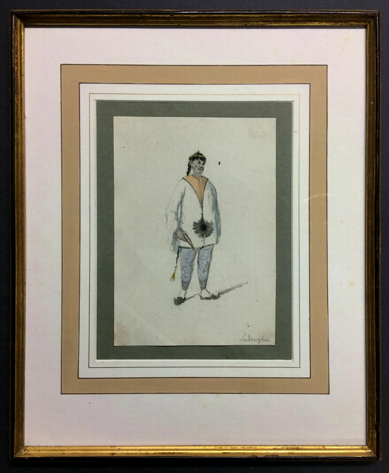 WATERCOLOR Framed ~ FRENCH ORIENTALIST~ c1870Costume Piece Signed LISTED ARTIST