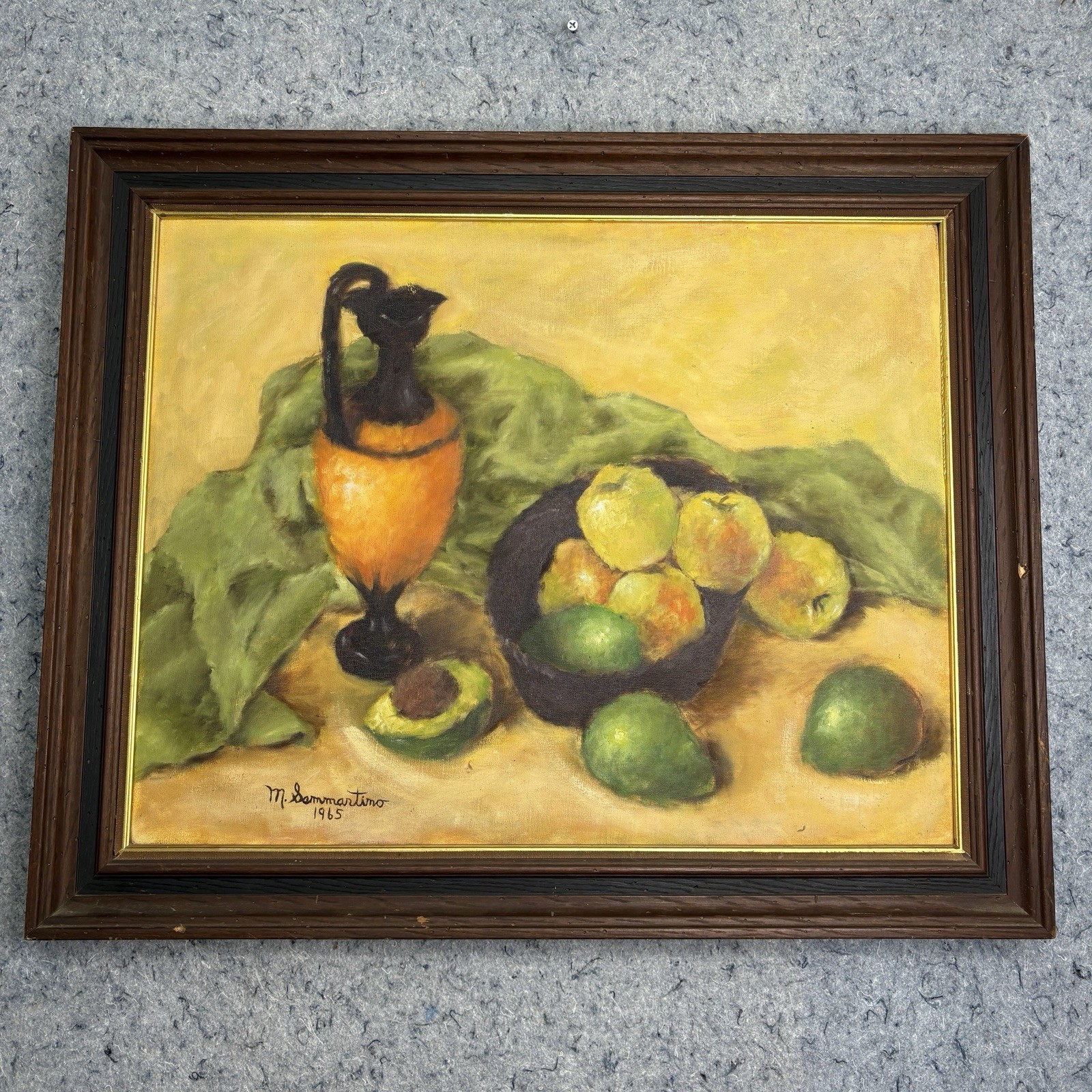 Vintage 1965 M. Sammartino Still Life Oil Painting Framed Fruit Art 33×27”