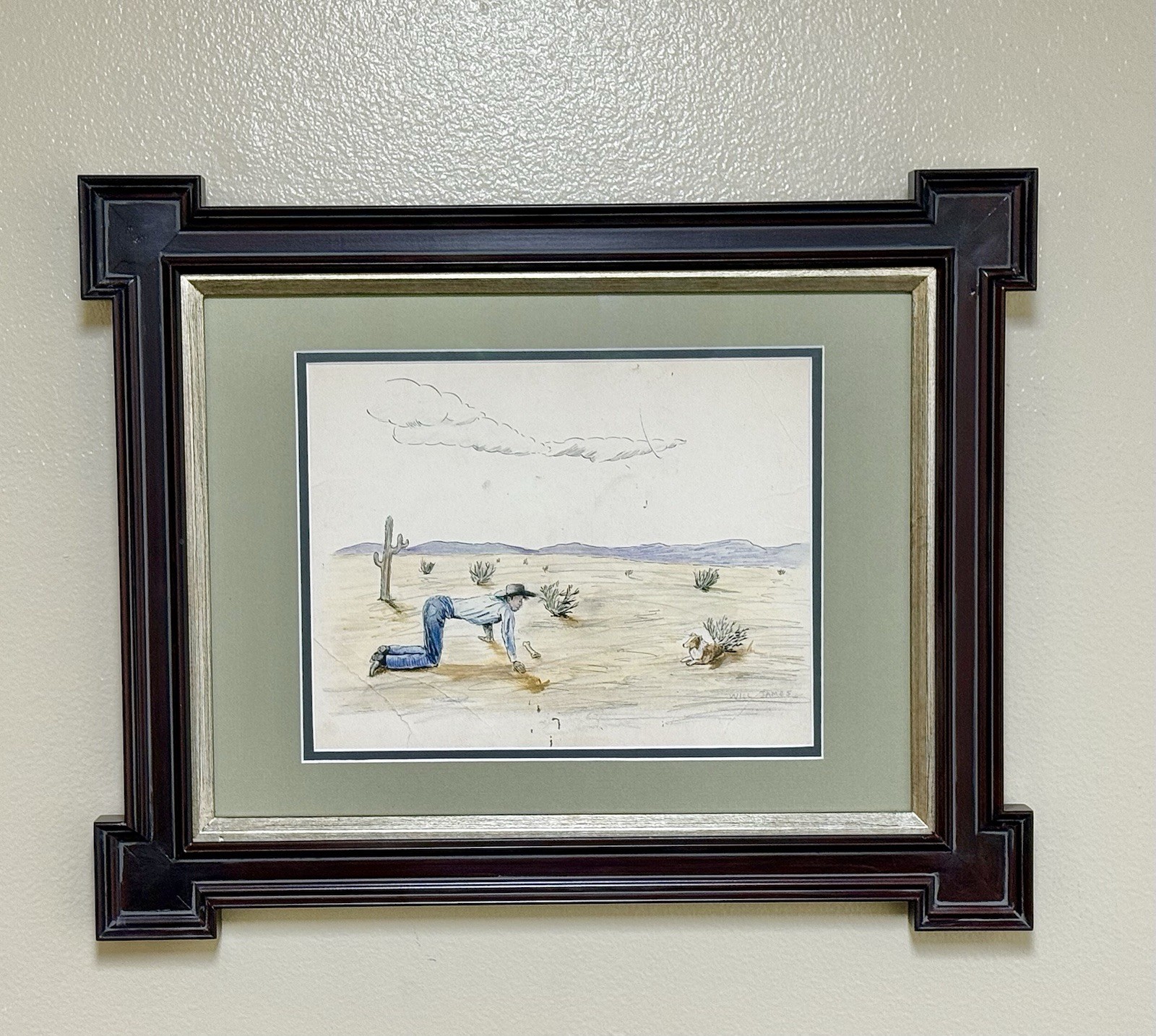 Attributed to Will James Mixed Media Western Art Painting Framed nice!
