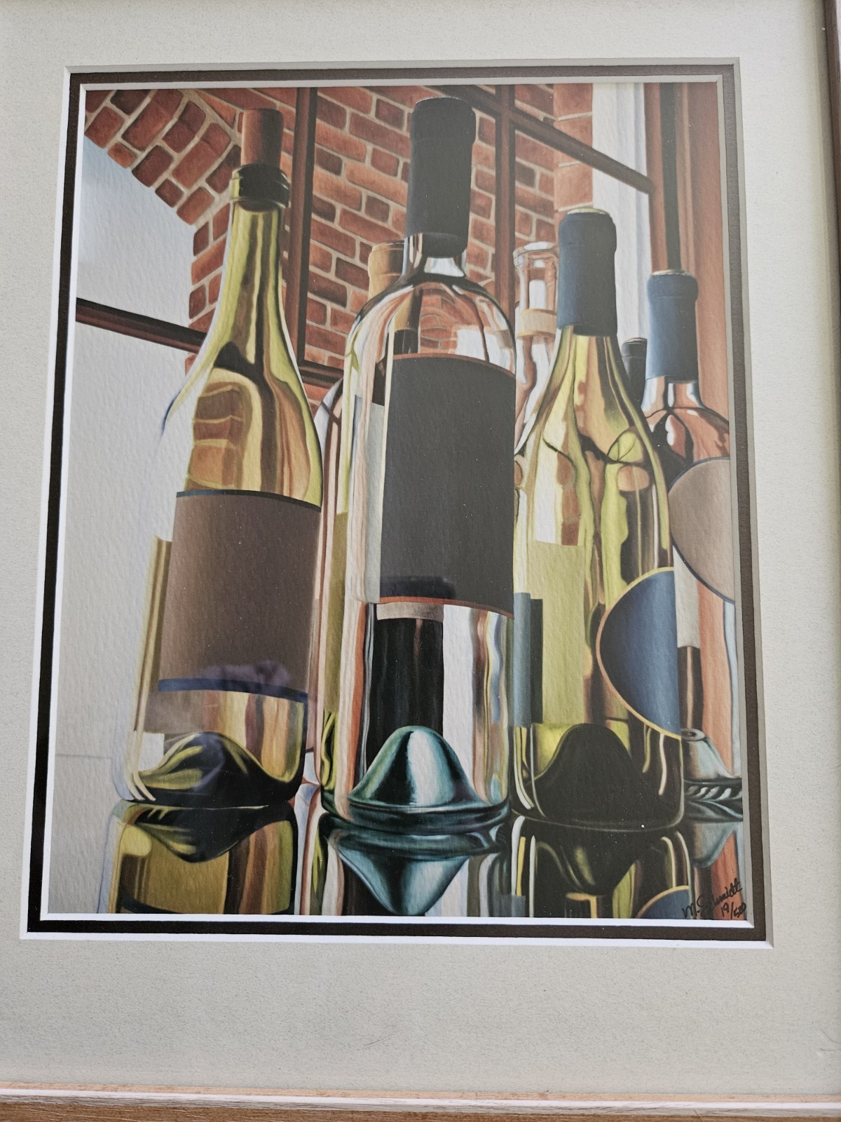 Artist Maryann Schmidt Wine Bottle Oil Paintings Set of Two Limited Ed #/Signed