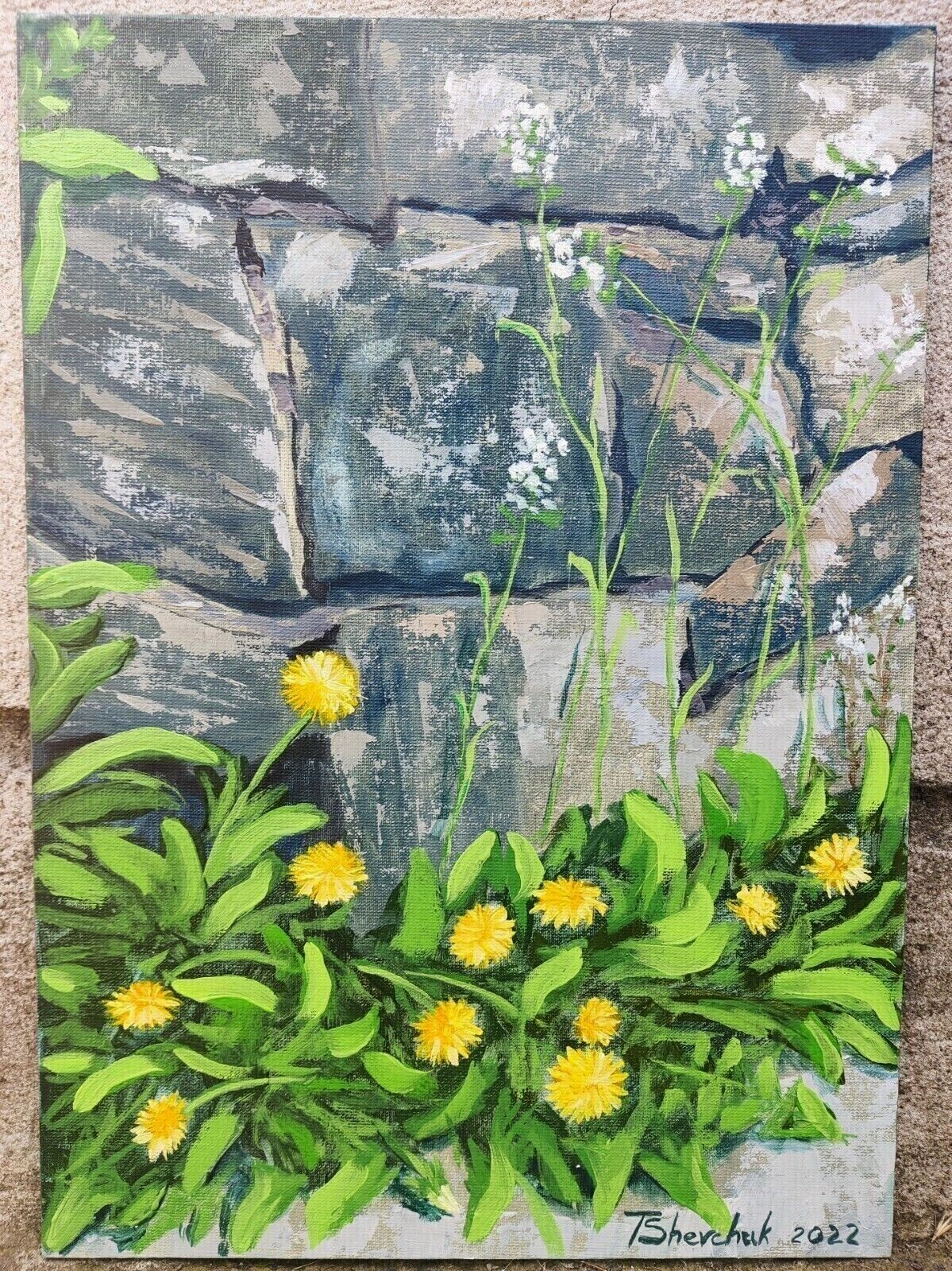 Dandelions Original Oil Painting Flowers Hand Painted Art on Landscape 13×10 in