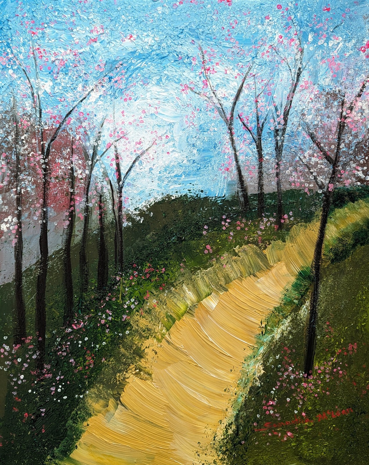 Landscape Tree Painting Original Cherry Blossoms Japan Flowers Samantha McLean