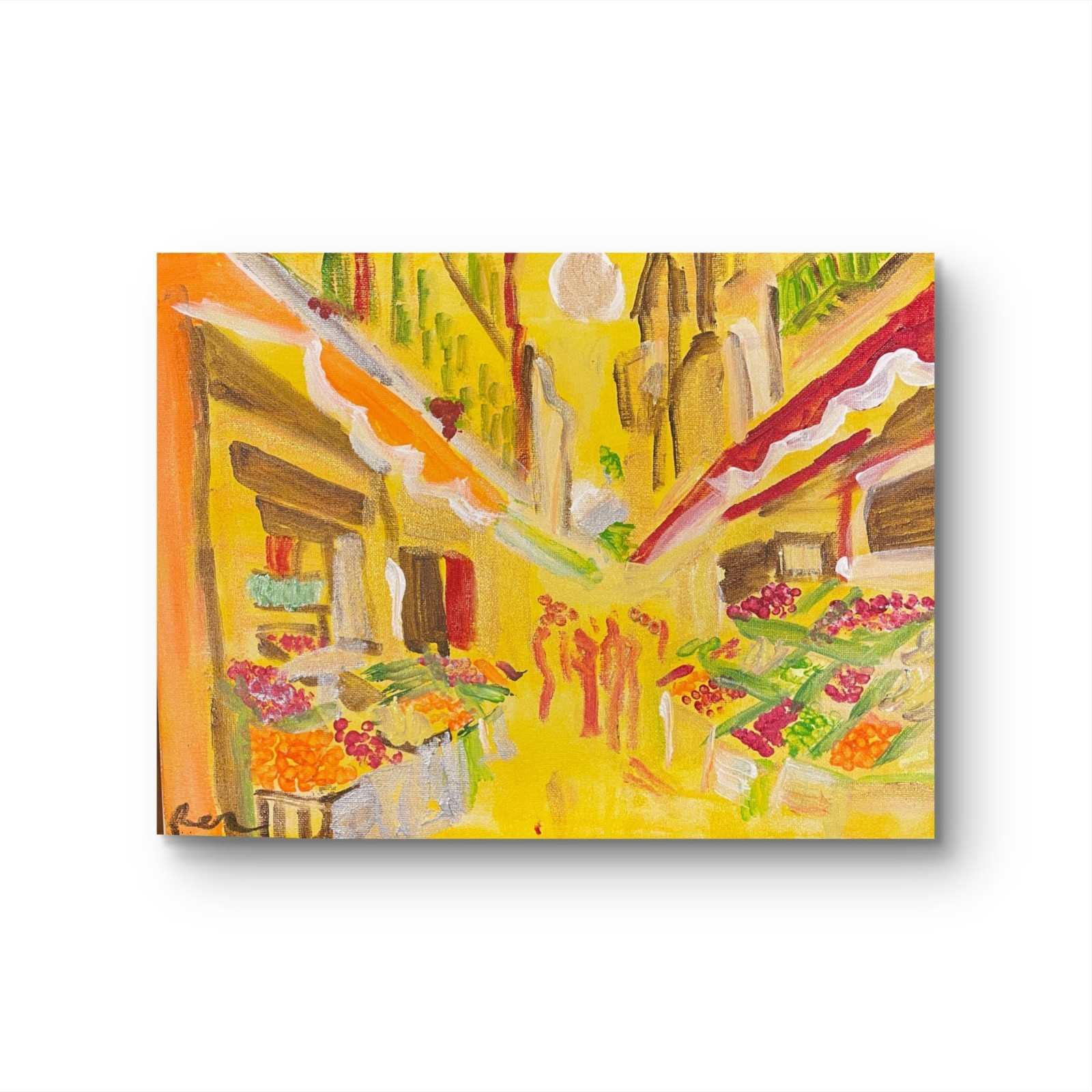 Market Village Art 11 X 14″ Neo Impressionist Modern Acrylic Canvas Handmade
