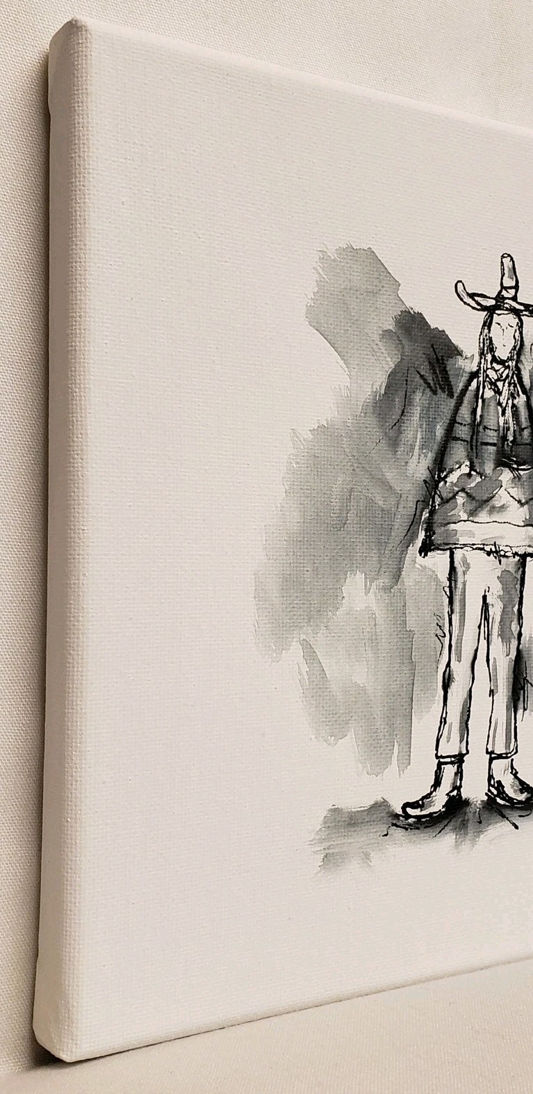 Original Modern Minimal Black And White Figurative Ink Painting By K.A.Davis