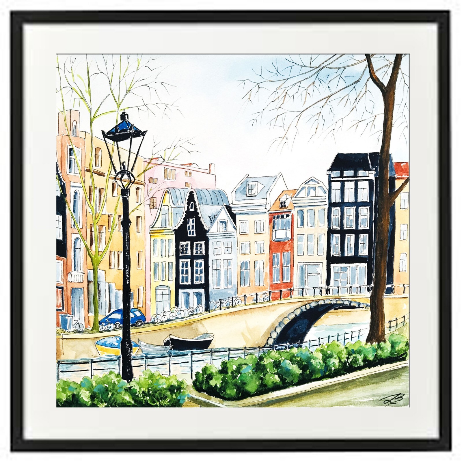 Amsterdam Original Art Netherlands Painting Watercolor Cityscape Art 12 x 12″