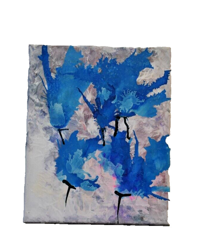Blue Iris Alcohol Splash on White Multi Acrylic Pour Abstract Art Painting 8X10