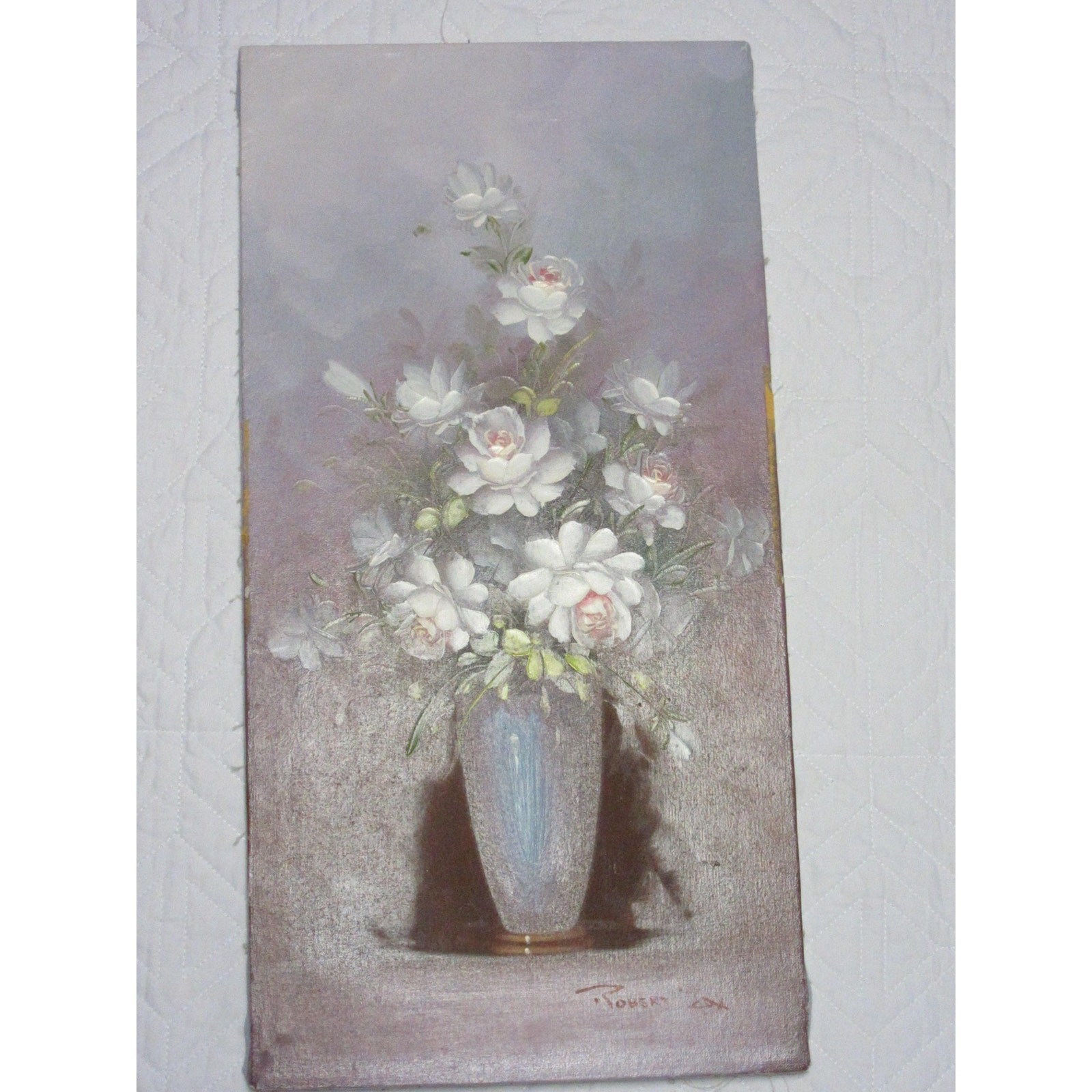 Vintage original oil PAINTING signed Cox floral flowers white ROSES hand painted