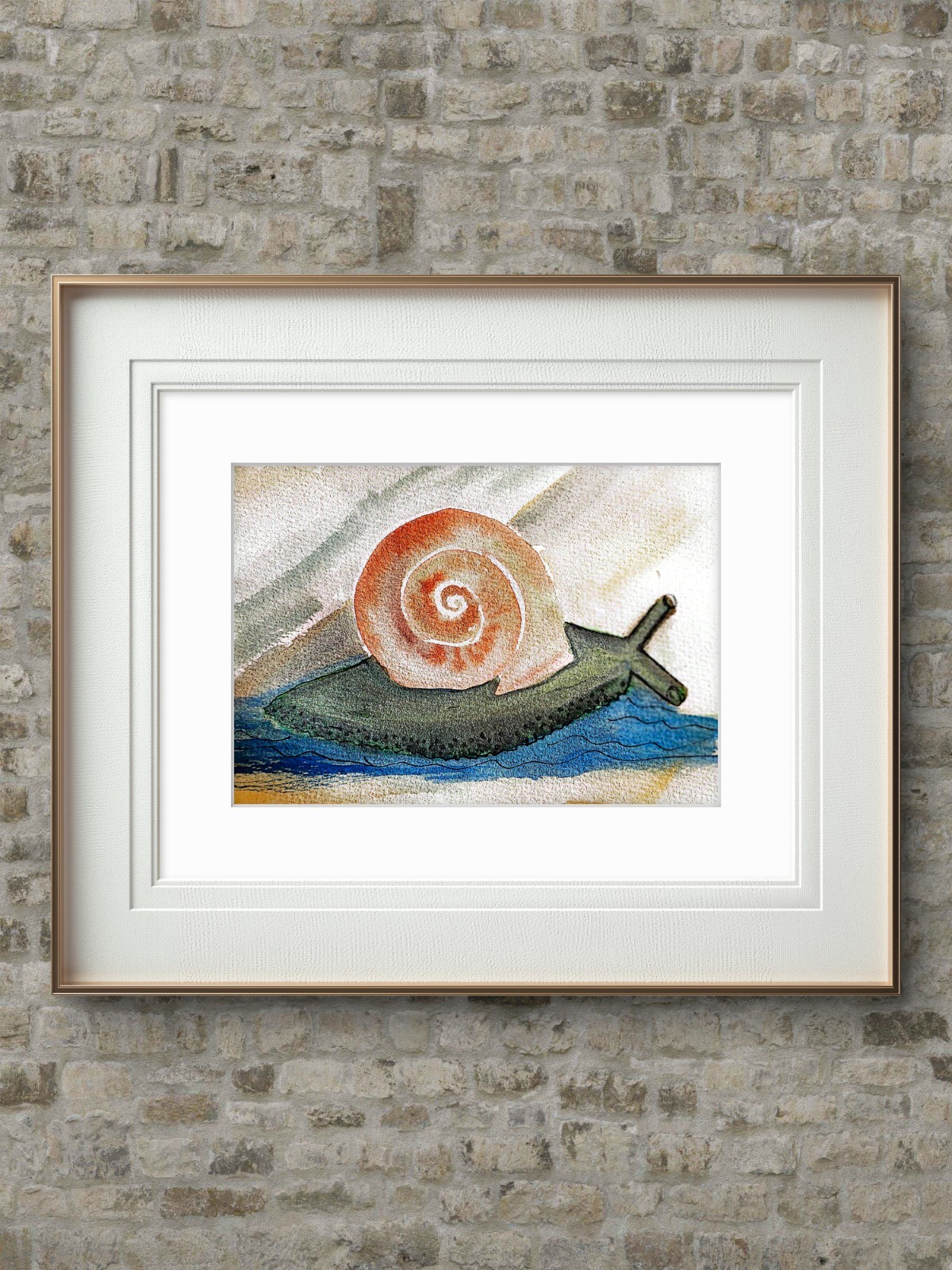 Garden Snail Whimsical Original Impressionist Watercolor 5×7 Signed