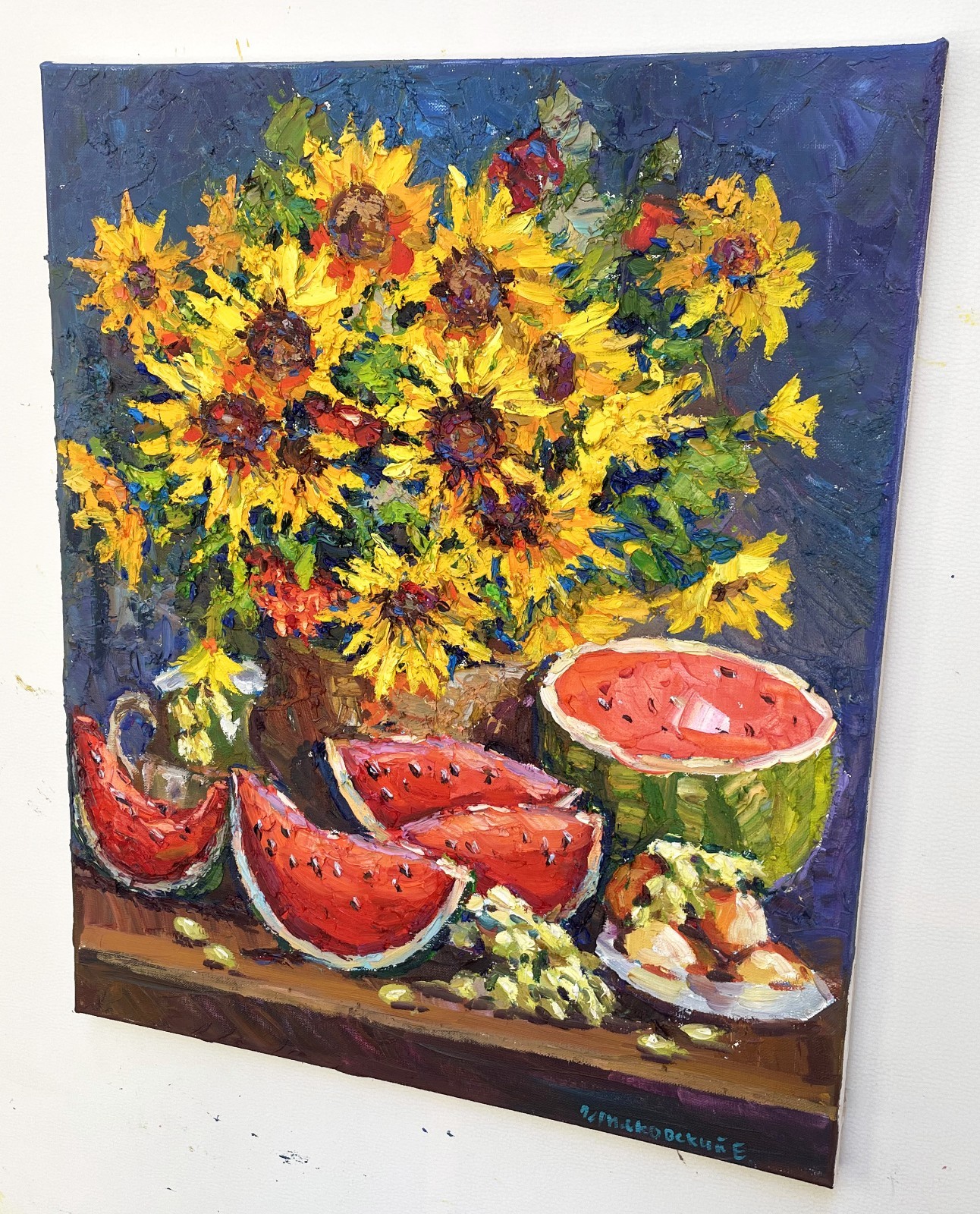 Flowers artwork painting IMPRESSIONISM Original Oil on canvas by E Chernyakovsky
