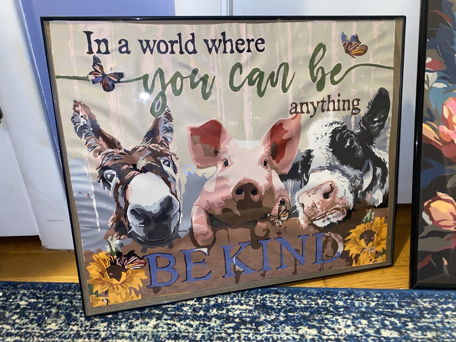 16×20 BE KIND Farm Animal Hand Painted Canvas – Help A Dog Rescue !