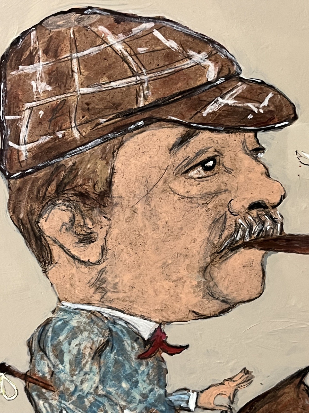 Original Polo Player Caricature Study on Board Pastel-Graphite-Gouache