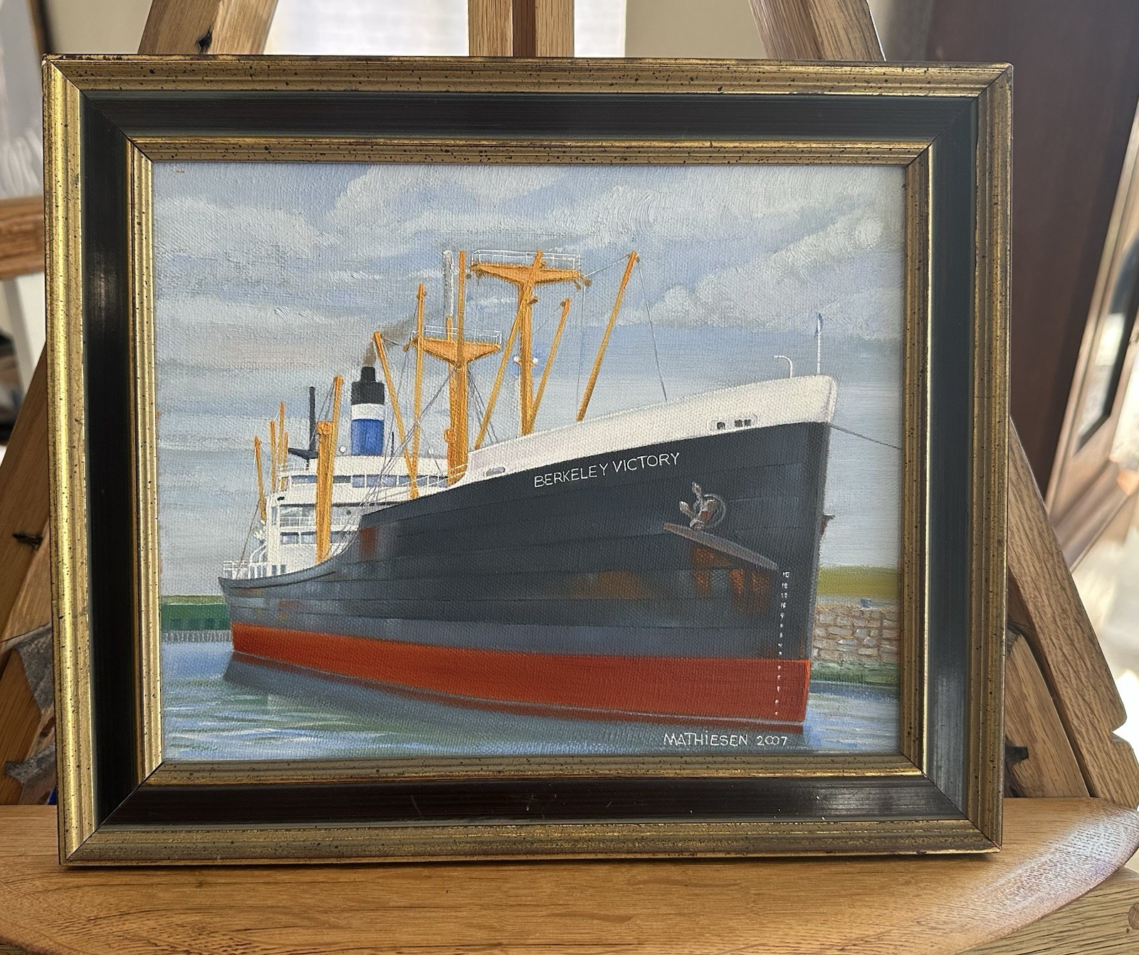 2007 Folk Art Oil Canvas Painting Berkeley Victory Ship ~Don Mathiesen~ Signed