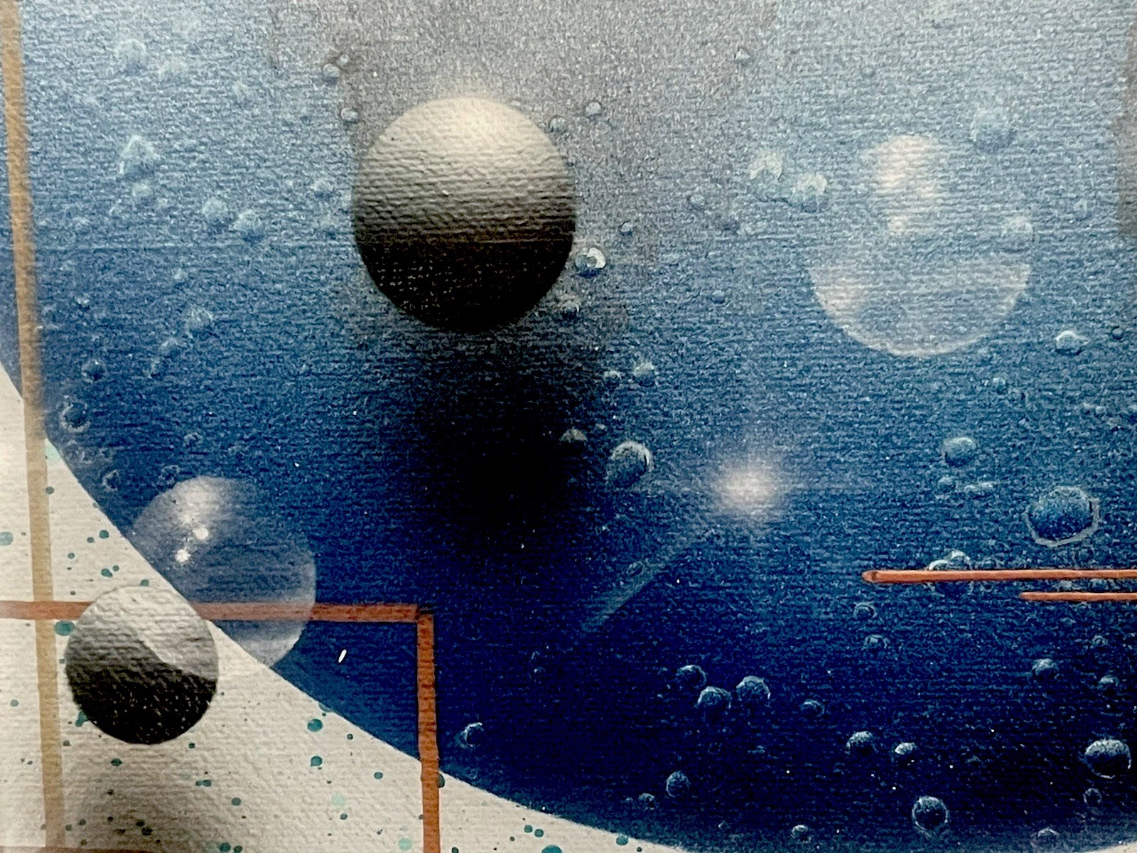 Josef Krugler Acrylic Painting On Canvas Spheres Planets Geometrical Abstract