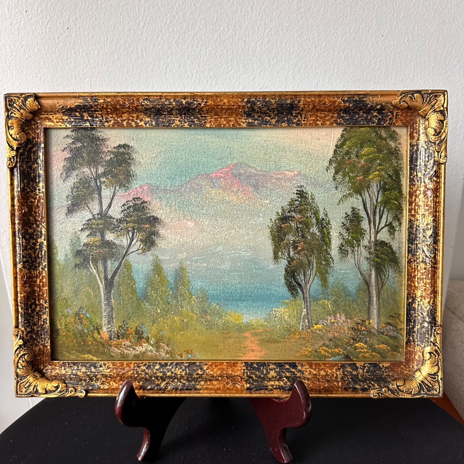 Vintage 1930’s European Landscape Oil Painting on Board Framed 9×13″