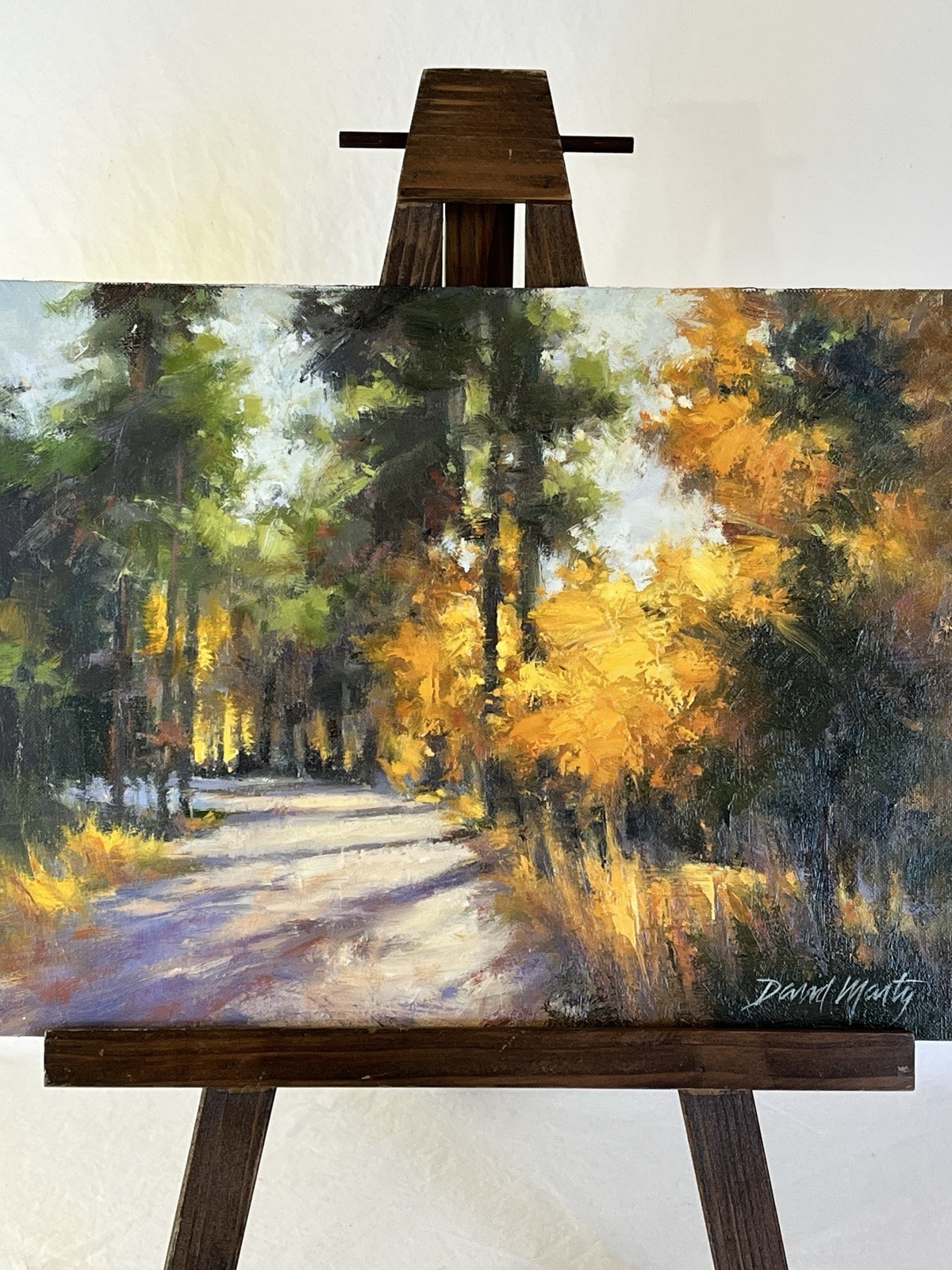 Original Oil of Autumn Trees on Morning Walk by David Marty